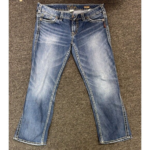 Silver Jeans Denim - Silver Jeans Frances Capri Womens 31 Faded Medium Wash Thick Stitch Cropped Jean